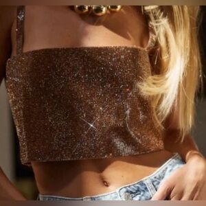 12th Tribe Shira Bronze Rhinestone Crop Top M